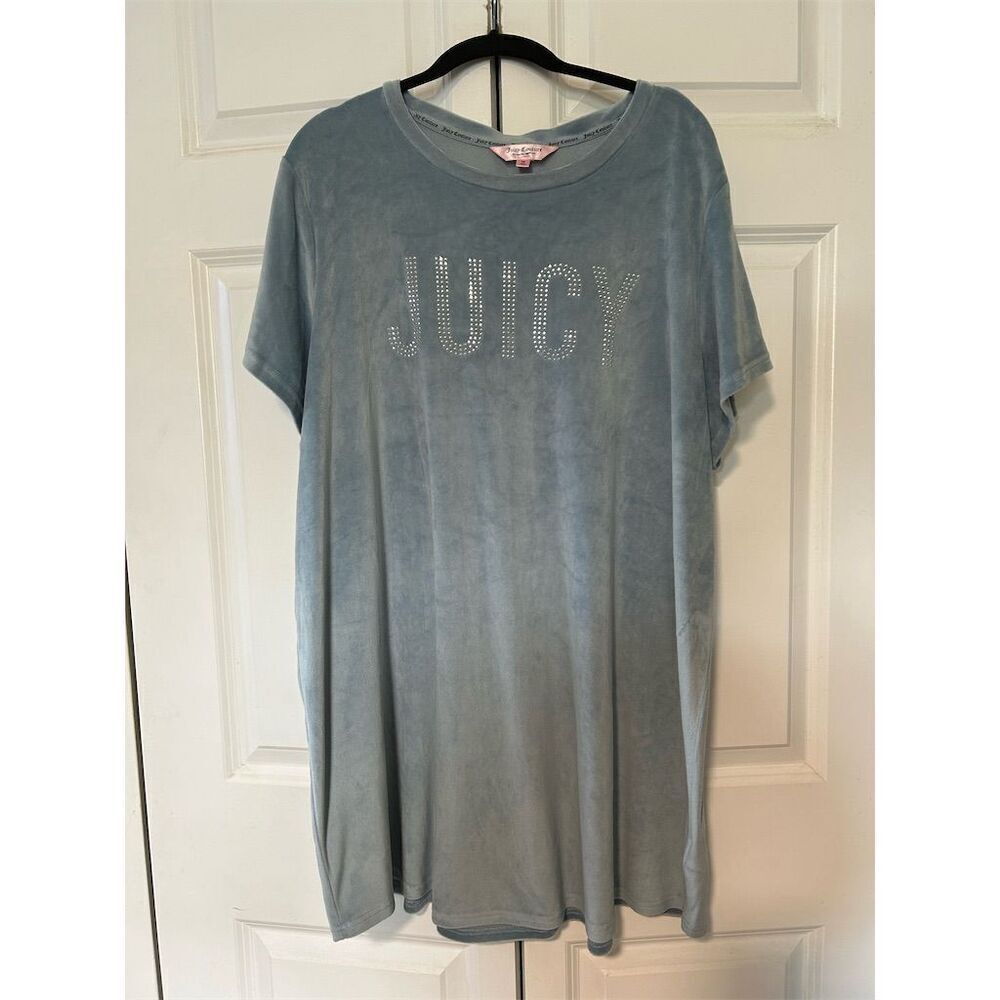 Juicy Couture Women's 1X Blue Rhinestone Cami Sleepshirt Short Sleeve